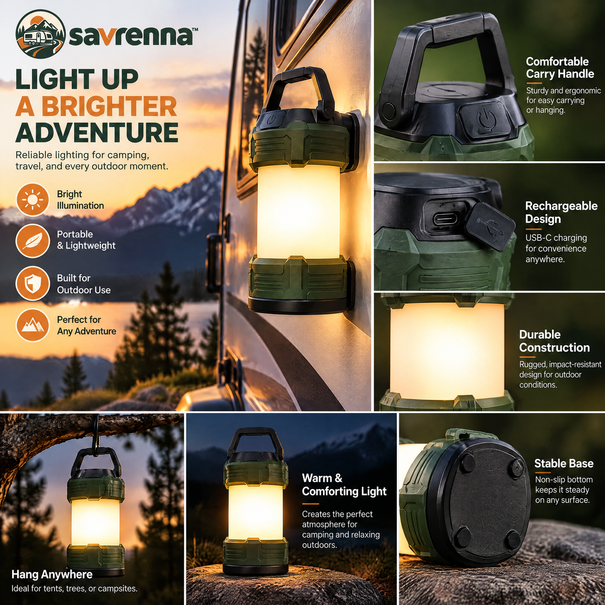 savrenna™ Magnetic Rechargeable Camp Lantern