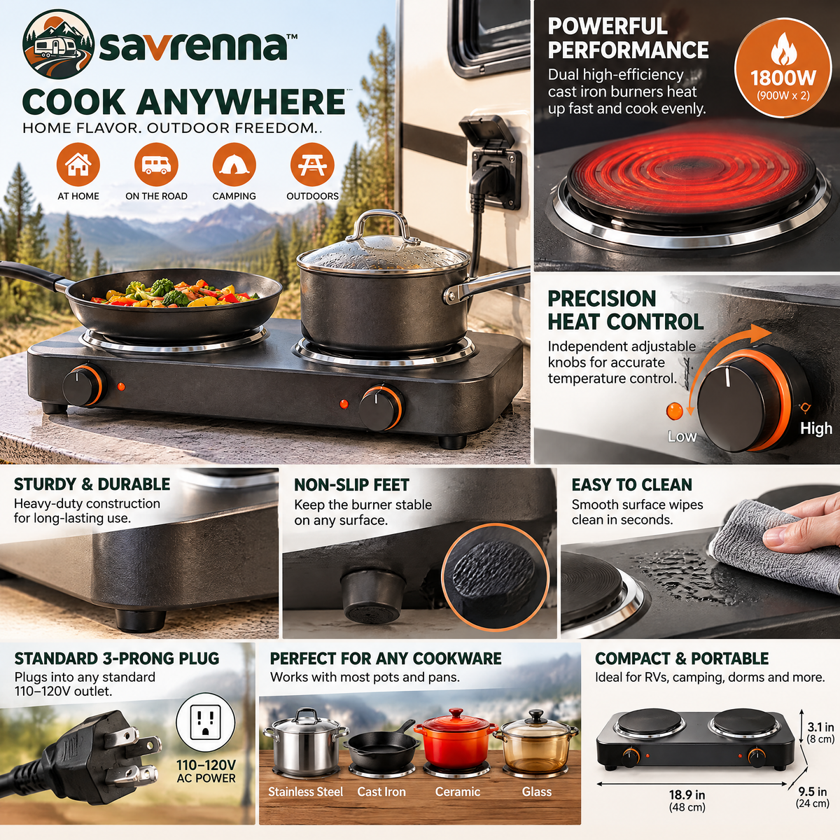 savrenna™ Portable Electric Double Cooktop